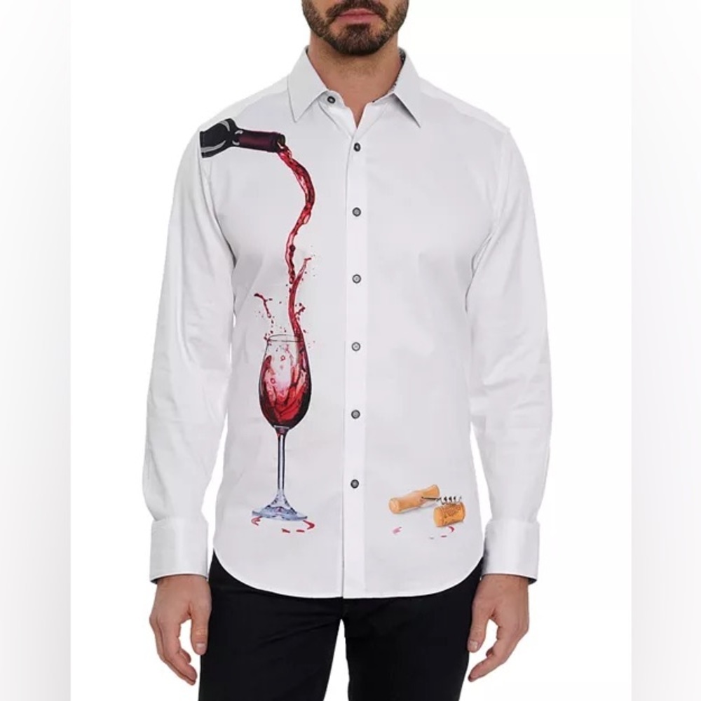 Robert Graham PINOT NOIR 2 Classic Fit Wine Motif Button Down Shirt White 4XL